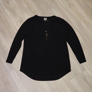🛍Anne Klein Long‎ Sleeve Gold Buttons Black Blouse Size Small